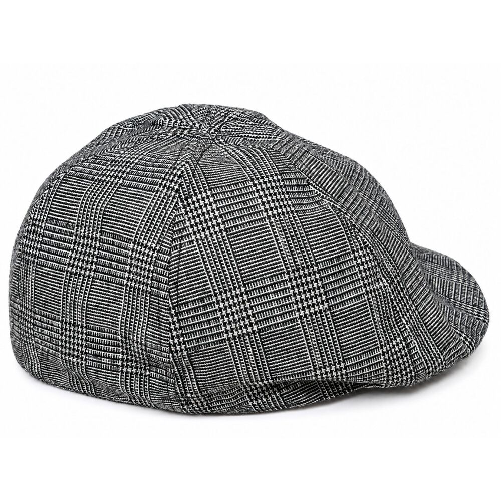 Banana Republic Glen Plaid Driver Cap Flat Hat Men's L/XL Gray Black Wool Blend
